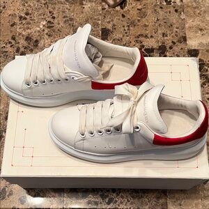 Alexander McQueen White Sneakers with Red Detail (size 38 or size 8 in women)